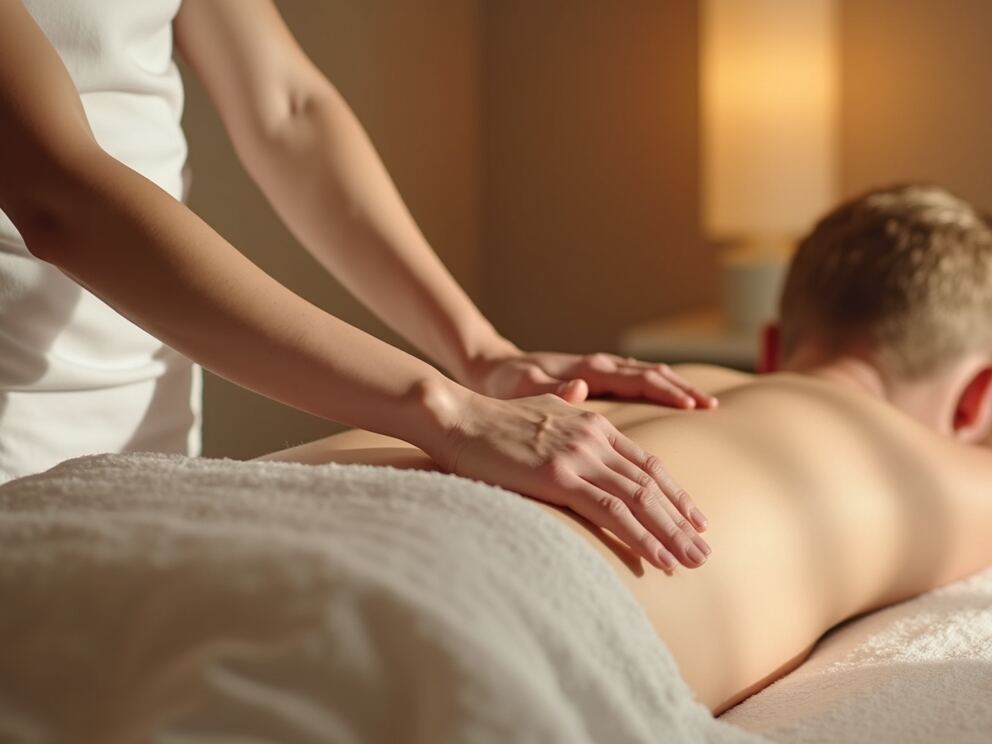 Masseur werkt met beide handen op de onderrug